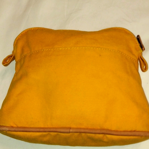 HERMES Bag Bolide Small Yellow Canvas with leather Trim Makeup Cosmetic Pouch - Picture 5 of 11